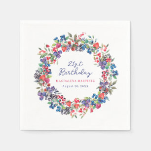 Guardanapo De Papel Aniversário de 21 anos Rustic Boho Berry Summer