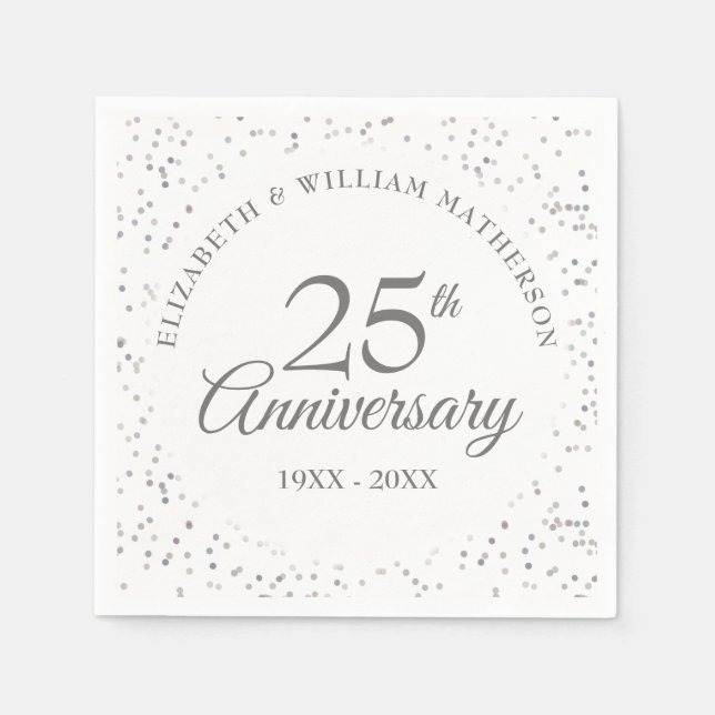 Guardanapo De Papel Aniversário de 25 anos Silver Stardust (Frente)