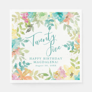 Guardanapo De Papel Aniversário de 25 anos Verão Floral Aquarela Perso