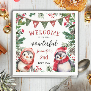 Guardanapo De Papel Aniversário de 2 anos de Natal Pinguim Fofo Festa