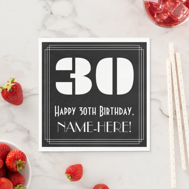 Guardanapo De Papel aniversário de 30 anos: Art Deco Inspira "30" + No (Insitu)