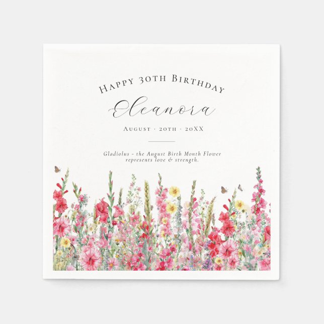Guardanapo De Papel aniversário de 30 anos August Birth Flower Persona (Frente)