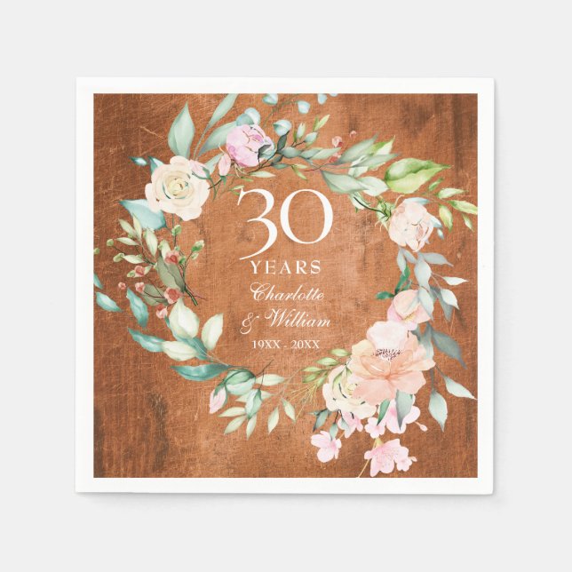 Guardanapo De Papel Aniversário de 30 anos de Casamento Boho Rústico F (Frente)