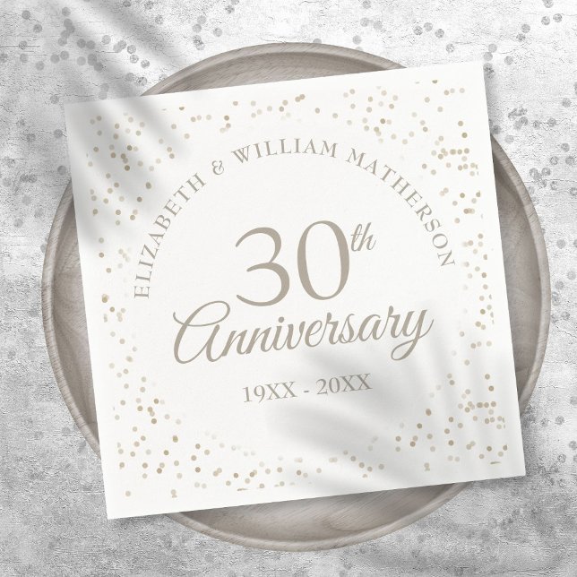 Guardanapo De Papel Aniversário de 30 Anos de Casamento Pérolas Chic C (30th Wedding Anniversary Chic Pearl Confetti Napkins)