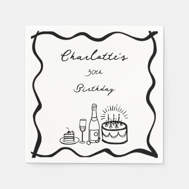 Guardanapo De Papel Aniversário de 30 anos de Desenho Mão (Frente)