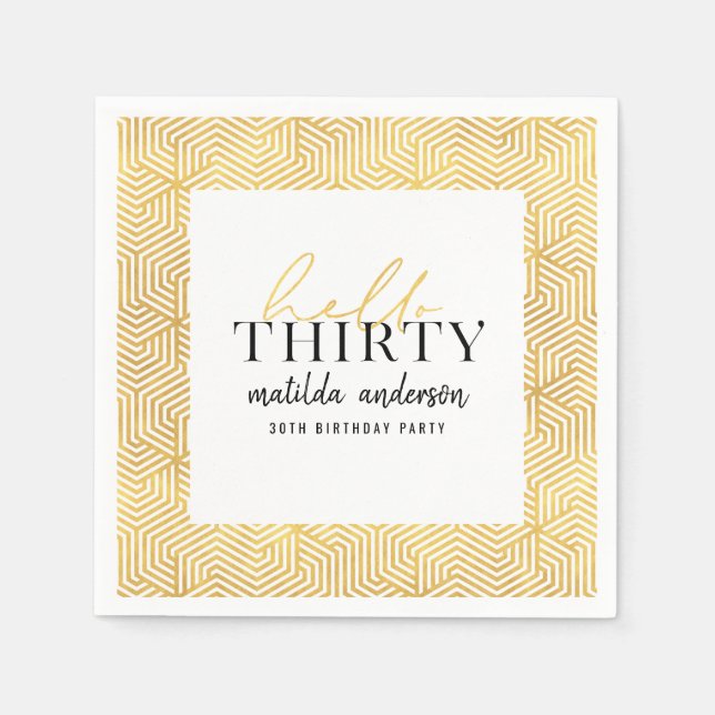 Guardanapo De Papel Aniversário de 30 anos de ouro moderno geométrico  (Frente)