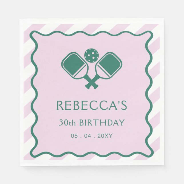 Guardanapo De Papel Aniversário de 30 anos de Pickleball Retro Verde R (Frente)