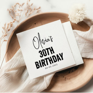 Guardanapo De Papel Aniversário de 30 anos de Script Preto Moderno & M