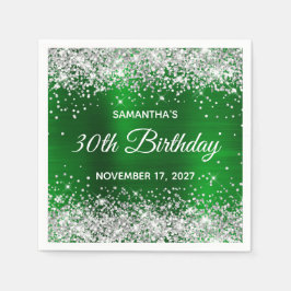 Guardanapo De Papel Aniversário de 30 anos de Silver Glitter Emerald G