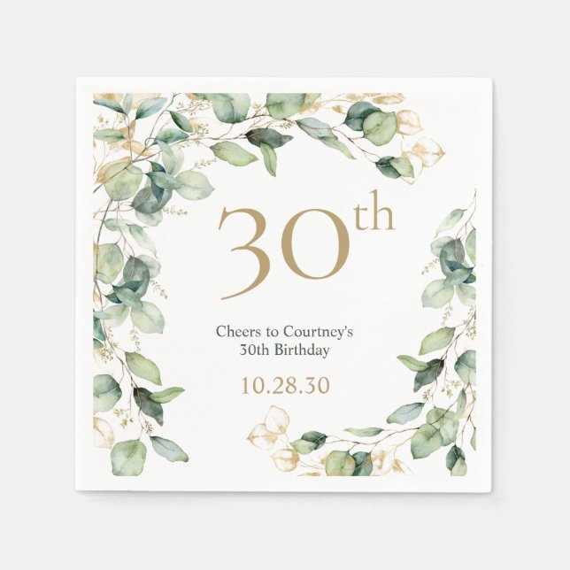Guardanapo De Papel Aniversário de 30 anos Eucalipto (Frente)