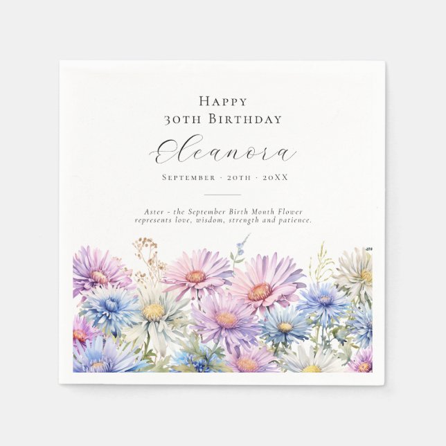Guardanapo De Papel Aniversário de 30 anos Flor de Nascimento de Setem (Frente)