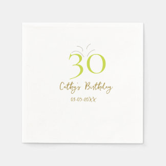 GUARDANAPO DE PAPEL ANIVERSÁRIO DE 30 ANOS GREEN GOLD PASTEL DESENHADO