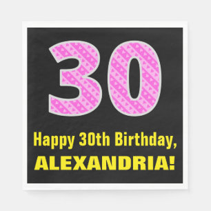 Guardanapo De Papel aniversário de 30 anos: Listras e Corações Rosa