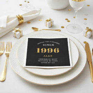 Guardanapo De Papel Aniversário de 30 Anos Nome 1996 Preto Dourado Ele