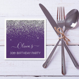 Guardanapo De Papel aniversário de 30 anos Purple Silver Glitter Qual