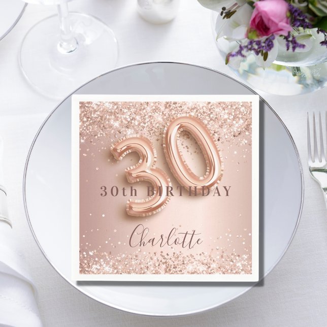 Guardanapo De Papel aniversário de 30 anos rosa dourado blush nome ros (Criador carregado)