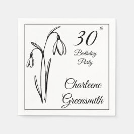 Guardanapo De Papel Aniversário de 30 anos Snowdrop Floral Preto e Bra