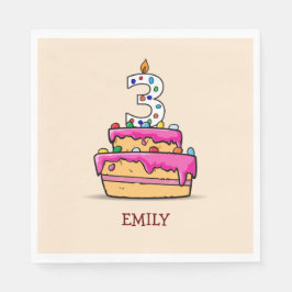Guardanapo De Papel Aniversário de 3 anos, 3 no Bolo Rosa Doce