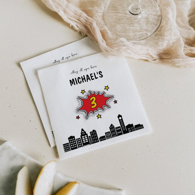 Guardanapo De Papel Aniversário de 3 anos de Super Herói Dinâmico (Criador carregado)