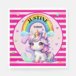 Guardanapo De Papel Aniversário de 3 anos do Arco-íris e Unicórnio