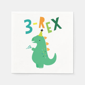Guardanapo De Papel aniversário de 3 anos do Dinossauro 3-Rex Napkins