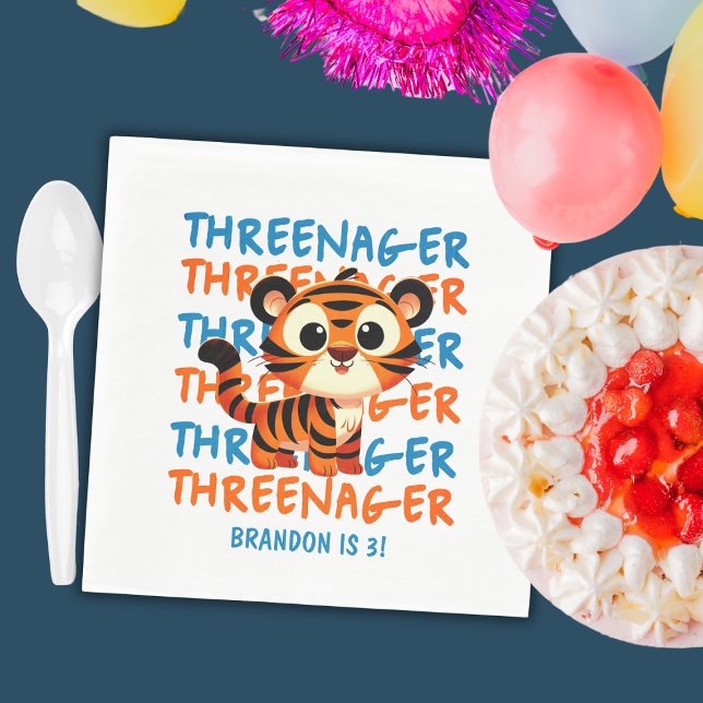 Guardanapo De Papel Aniversário de 3 anos do Threenager Tiger Boy (Threenager Tiger Boy 3rd Birthday Party Napkins
)