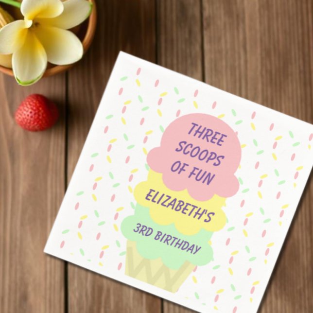 Guardanapo De Papel aniversário de 3 anos sorvete (Criador carregado)