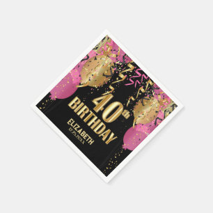 Guardanapo De Papel aniversário de 40 anos - Balões cor-de-rosa