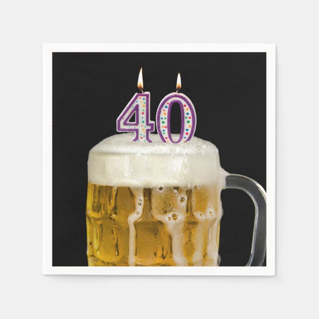 Guardanapo De Papel aniversário de 40 anos Beer a preto (Frente)