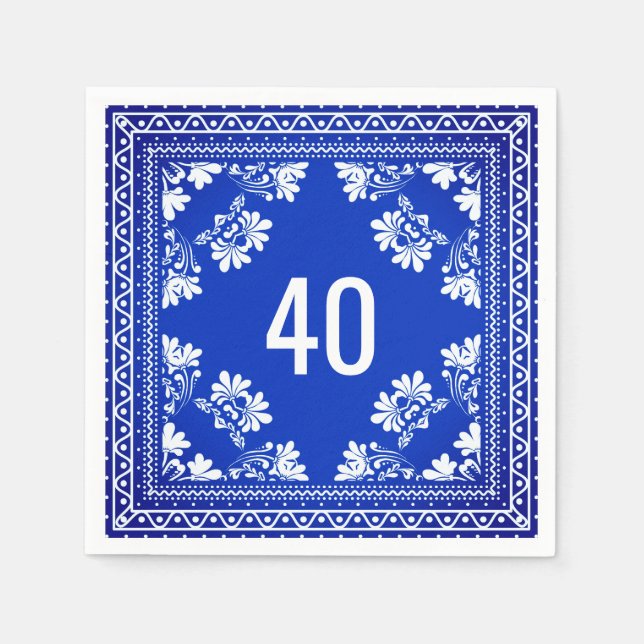 Guardanapo De Papel aniversário de 40 anos Blue Bandana (Frente)