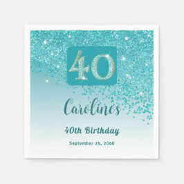 Guardanapo De Papel aniversário de 40 anos Bonito Azul-Teal Napkins