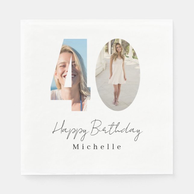Guardanapo De Papel Aniversário de 40 anos com foto personalizada (Frente)