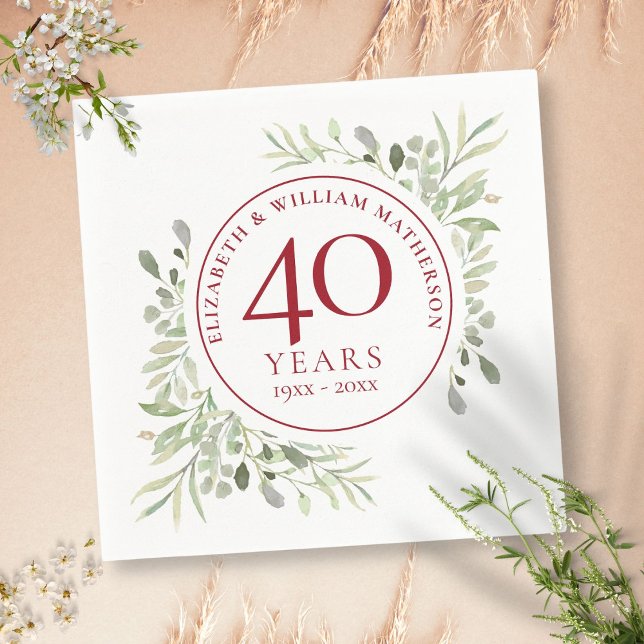 Guardanapo De Papel Aniversário de 40 anos de casamento Country Greene (Ruby 40th Wedding Anniversary Country Greenery Napkins)