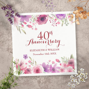 Guardanapo De Papel Aniversário de 40 anos de Casamento Rubi Floral Co