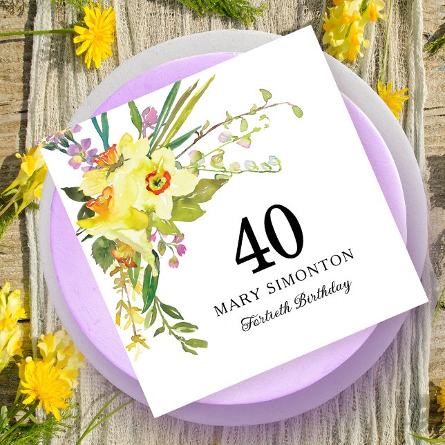 Guardanapo De Papel Aniversário de 40 anos de Daffodilo Amarelo Russo (Criador carregado)