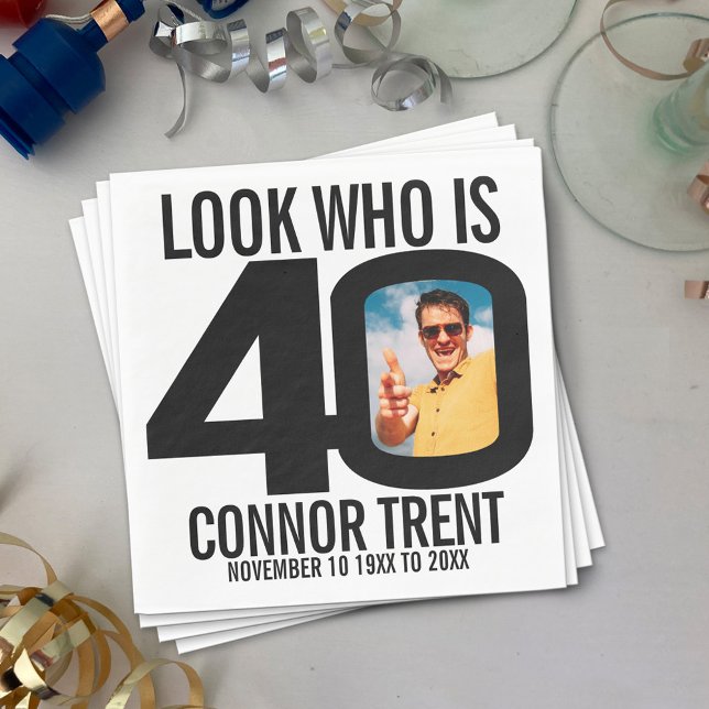 Guardanapo De Papel Aniversário de 40 anos de foto branca e preta que  (Criador carregado)