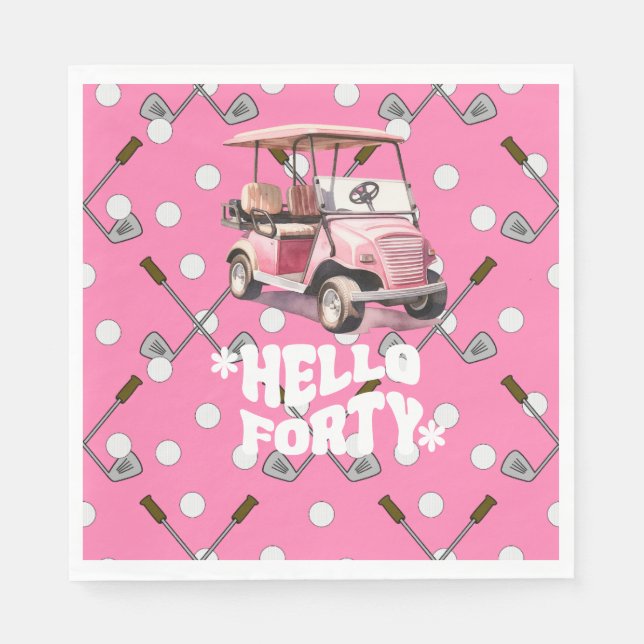 Guardanapo De Papel Aniversário de 40 anos de golfe com golfe rosa (Frente)