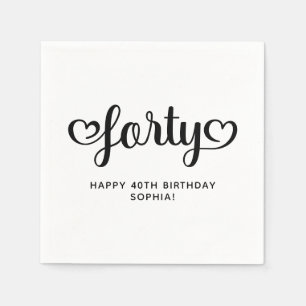 Guardanapo De Papel Aniversário de 40 anos de Script de Corações Quare