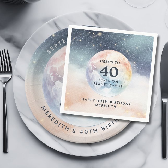 Guardanapo De Papel Aniversário de 40 anos do Céu Celestial Planeta Te (Planet Earth Celestial Sky 40th Birthday Party Paper Napkins)