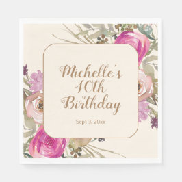 Guardanapo De Papel Aniversário de 40 anos Floral de Molho de Cor de Á