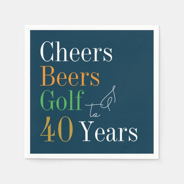 Guardanapo De Papel aniversário de 40 anos Golf Cheers Beers Green (Frente)