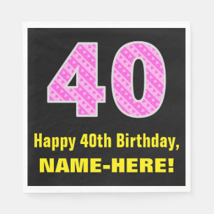Guardanapo De Papel aniversário de 40 anos: Listras e Corações Rosa