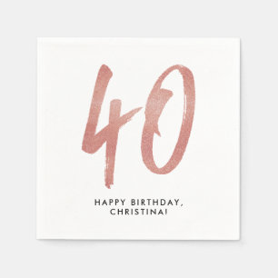 Guardanapo De Papel aniversário de 40 anos personalizado rosa ouro