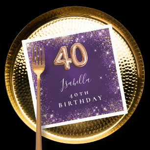 Guardanapo De Papel aniversário de 40 anos púrpura rosa de dourado nom