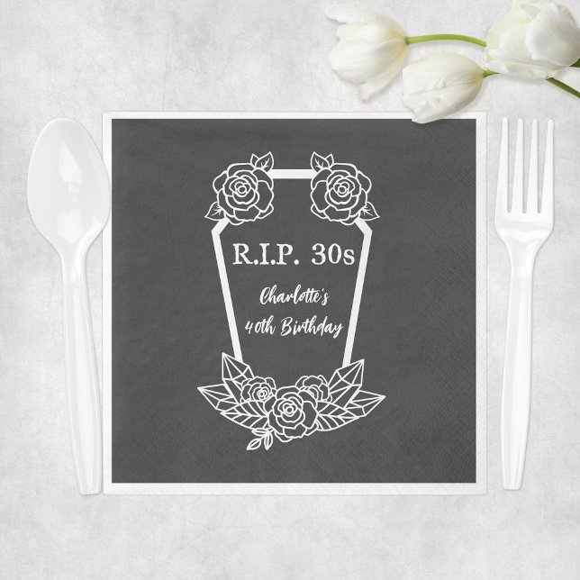 Guardanapo De Papel aniversário de 40 anos Rip 30s - Partido da Coffin (40th Birthday Rip 30s Black Roses Coffin Party Napkins
)