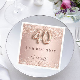 Guardanapo De Papel aniversário de 40 anos rosa dourado blush name