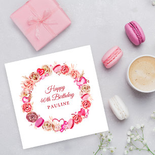 Guardanapo De Papel aniversário de 40 anos Rosa Rosa Rosa Suave Dia de