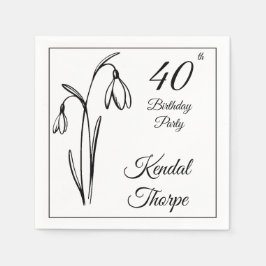 Guardanapo De Papel Aniversário de 40 anos Snowdrop Floral Preto e Bra