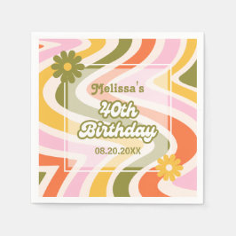 Guardanapo De Papel Aniversário de 40 anos verde da ventoinha da onda 