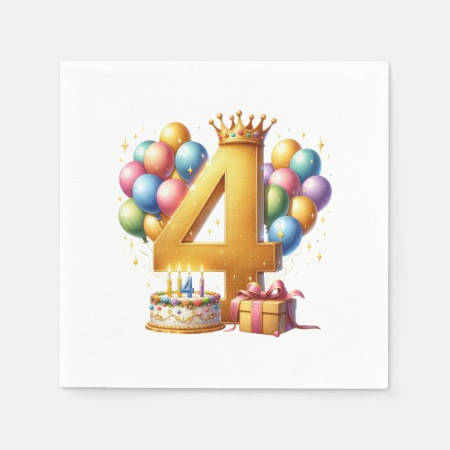 Guardanapo De Papel Aniversário de 4 anos dourado (Frente)